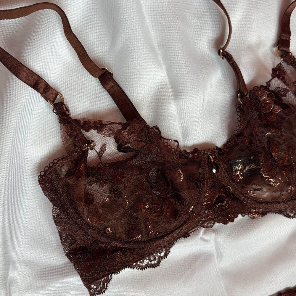 Honey Birdette Whitney Chocolate Bra & Thong Set - Picture 5 of 9